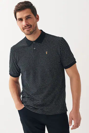 NEXT.- PIQUE ECRU STRIPE POLO SHIRT-MEN | BLACK