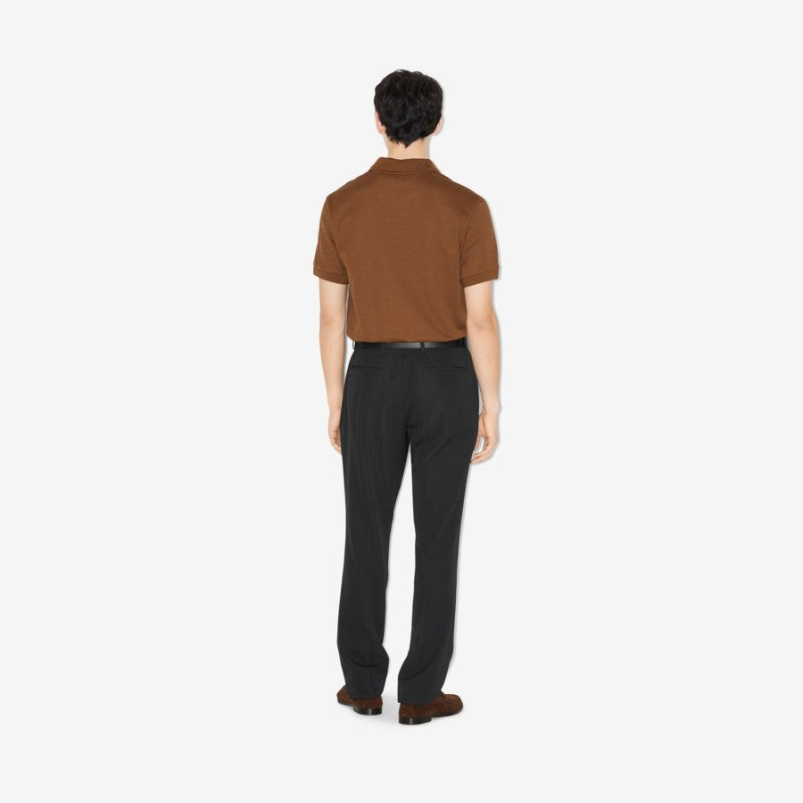 BURBERRY COTTON SILK POLO SHIRT | BROWN