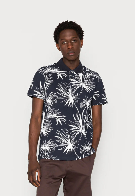 JACK & JONES FLORAL SHORT SLEEVE POLO SHIRT | NAVY BLUE