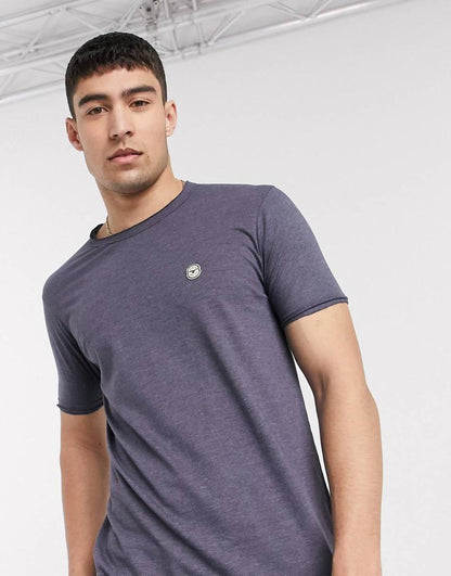 LE-BREVE. LONGLINE RAW EDGE T-SHIRT | NAVY MARL