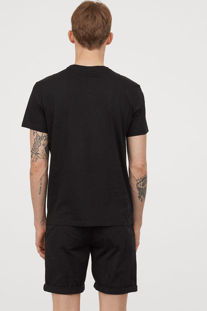 H&M T-SHIRT WITH A MOTIF PRINTED COTTON JERSEY | BLACK