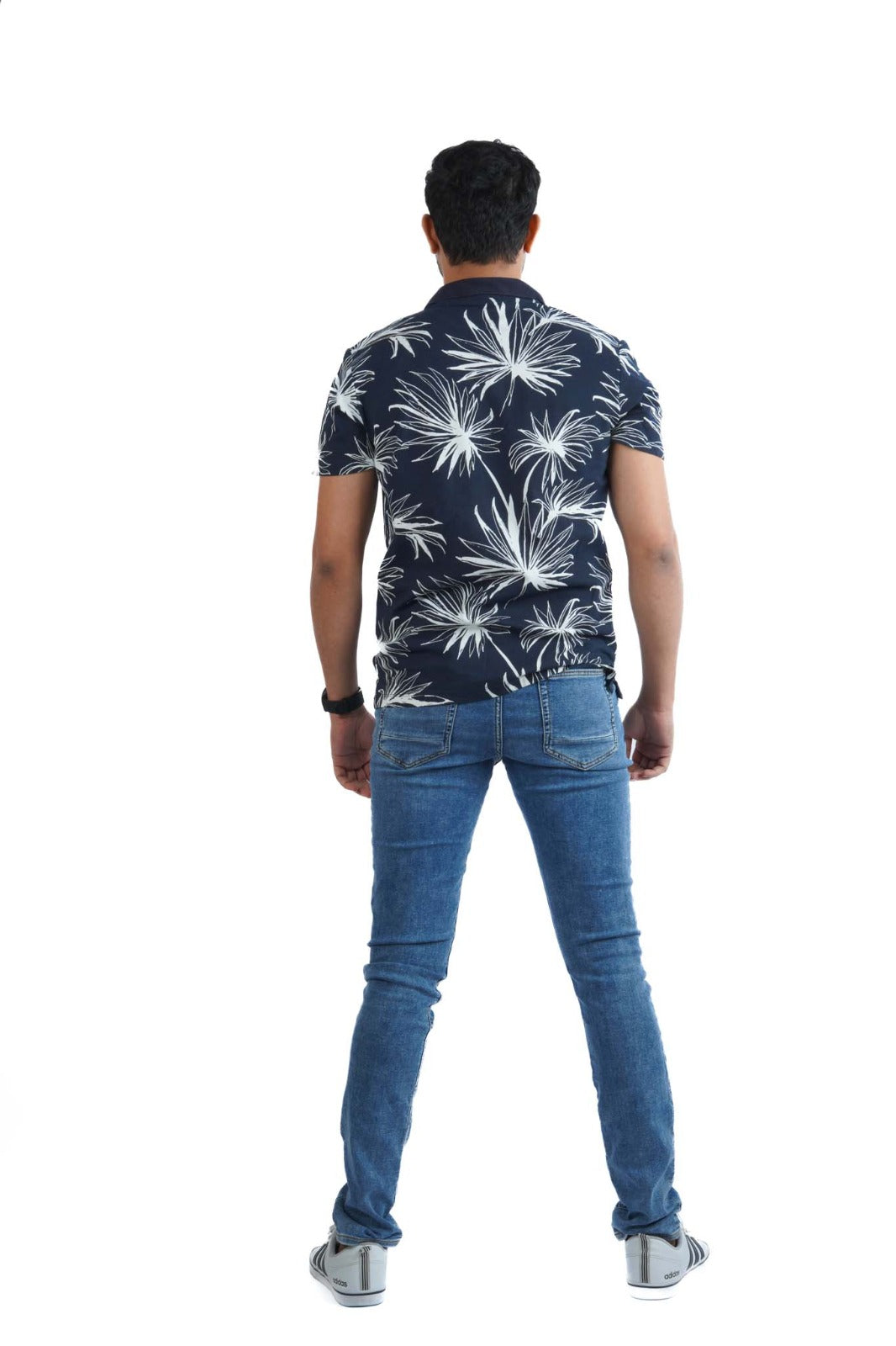 JACK & JONES FLORAL SHORT SLEEVE POLO SHIRT | NAVY BLUE