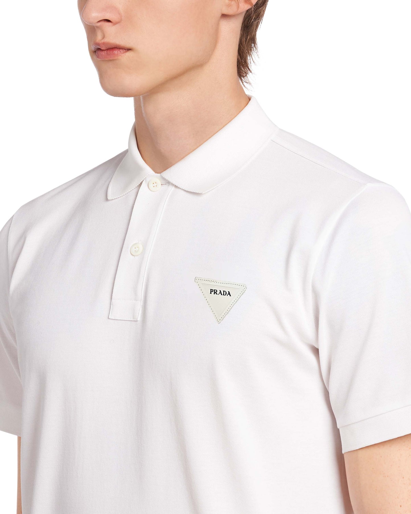 PRADA PIQUE MEN'S PLAIN TRIANGLE LOGO POLO | WHITE