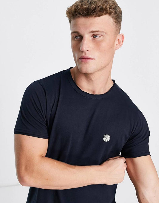 LE-BREVE. LONGLINE RAW EDGE T-SHIRT | NAVY BLUE