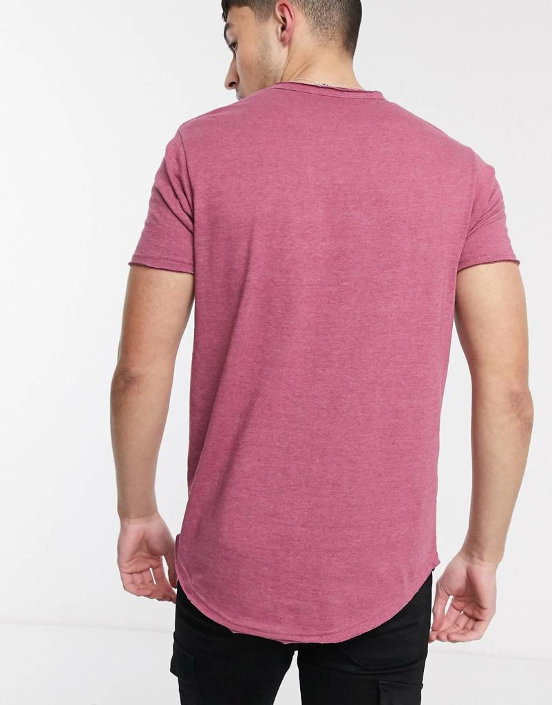 LE-BREVE. LONGLINE RAW EDGE T-SHIRT | RED MARL