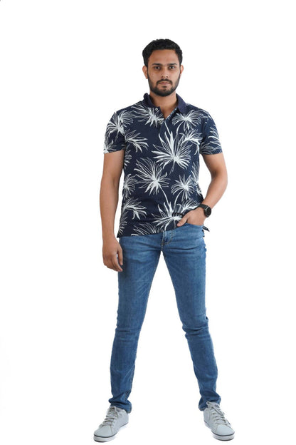 JACK & JONES FLORAL SHORT SLEEVE POLO SHIRT | NAVY BLUE