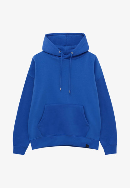 PULL & BEAR-BASIC HOODIE UNISEX | BLUE DENIM