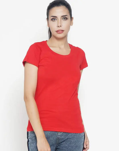 SEVEN LEMON PLAIN ROUND NECK WOMEN'S T-SHIRT | RED