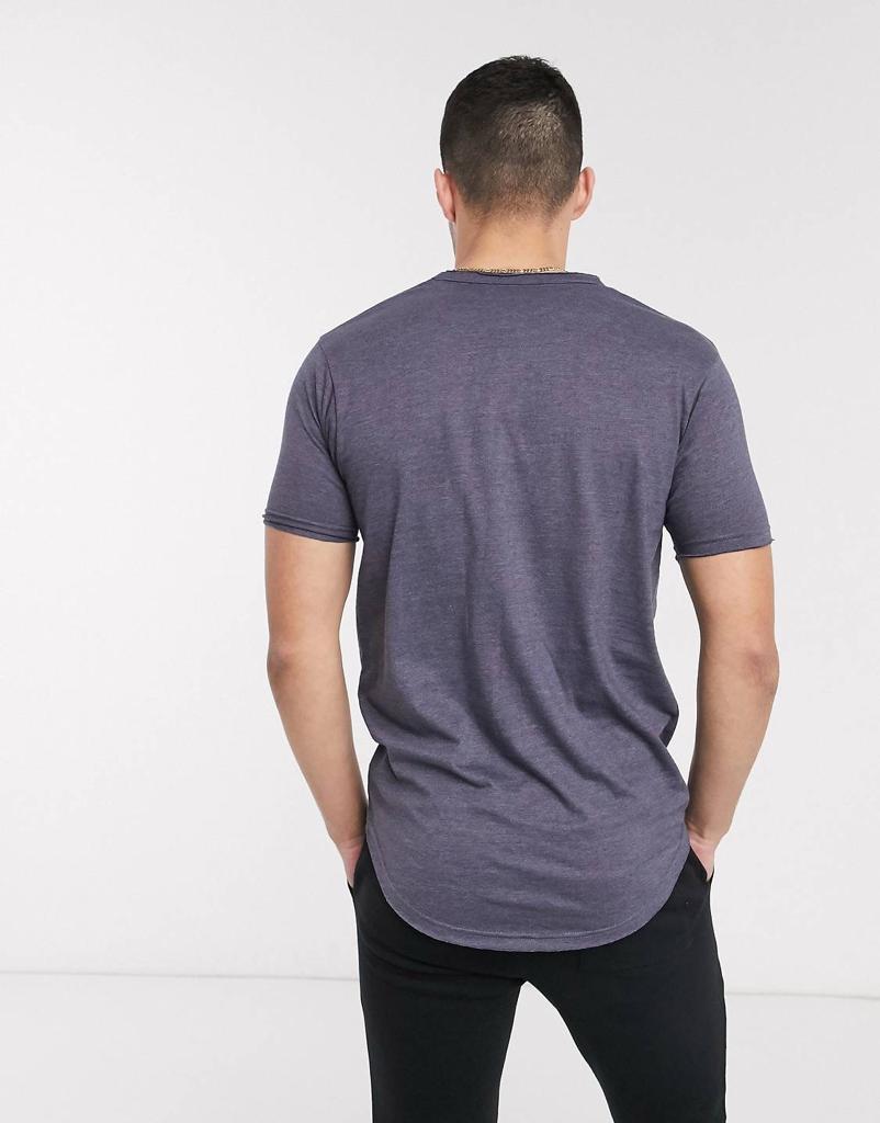 LE-BREVE. LONGLINE RAW EDGE T-SHIRT | NAVY MARL