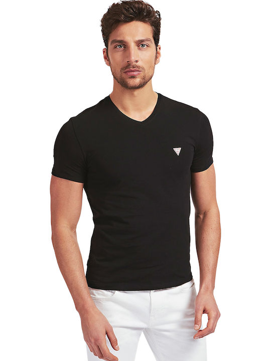 GUESS - SUPER SLIM FIT-V NECK-LOGO | BLACK