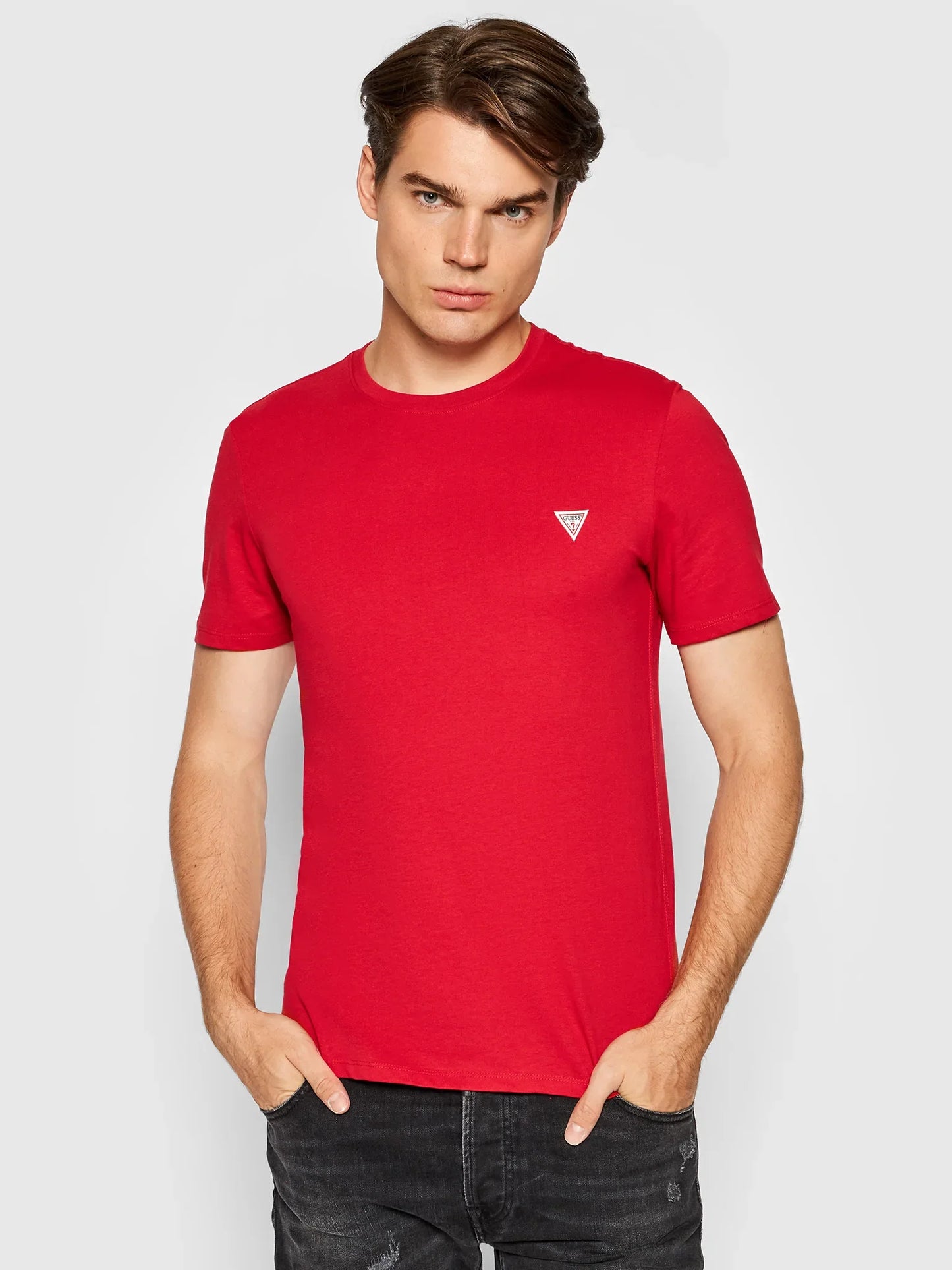 GUESS-SLIM FIT-ROUND NECK-LOGO | RED