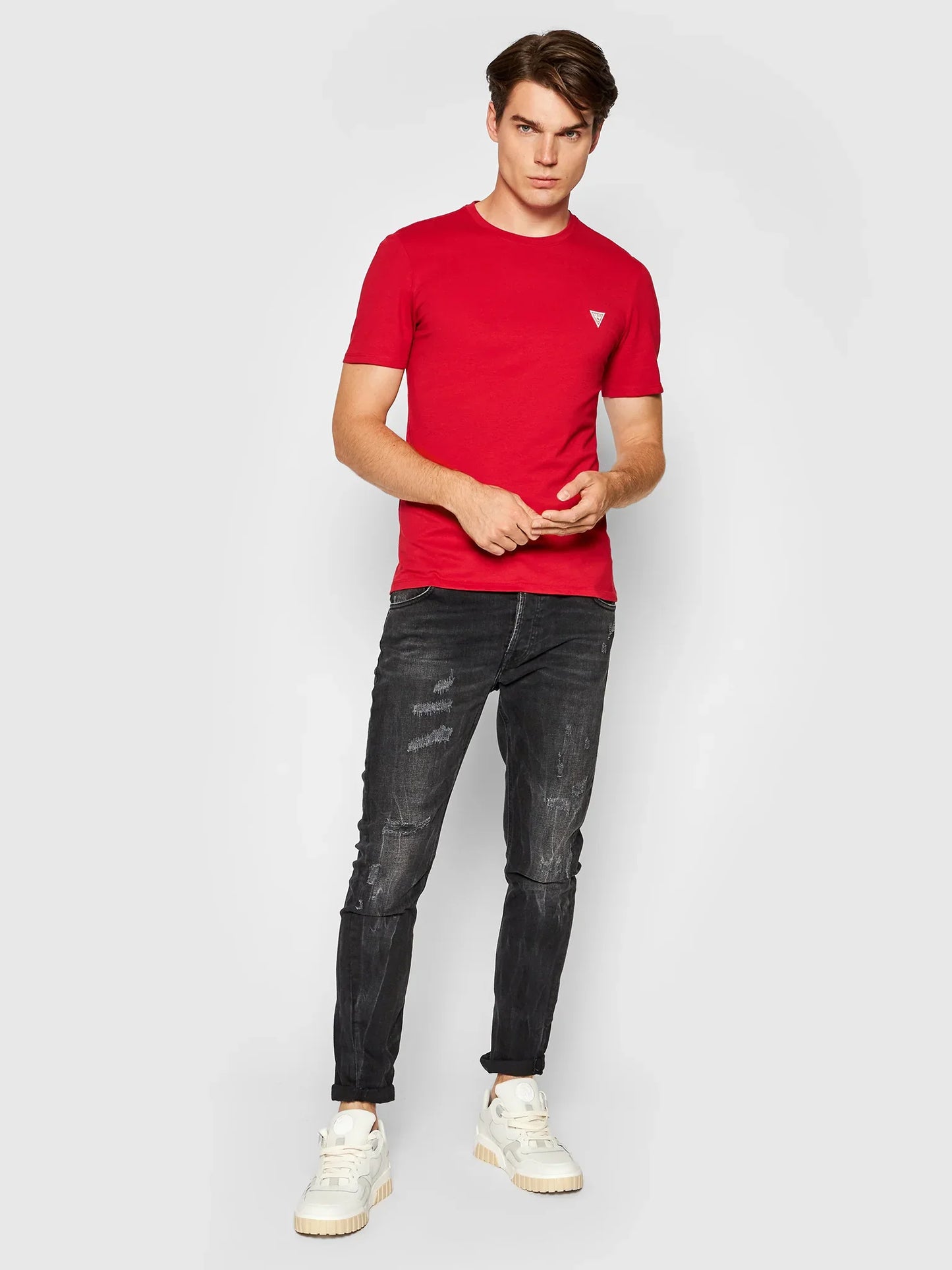 GUESS-SLIM FIT-ROUND NECK-LOGO | RED