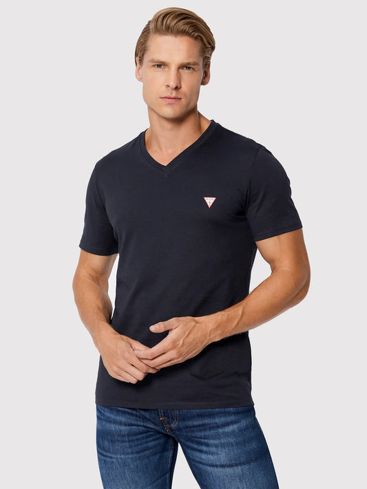 GUESS ECO CLASSIC LOGO SLIM FIT V-NECK T-SHIRT | NAVY BLUE