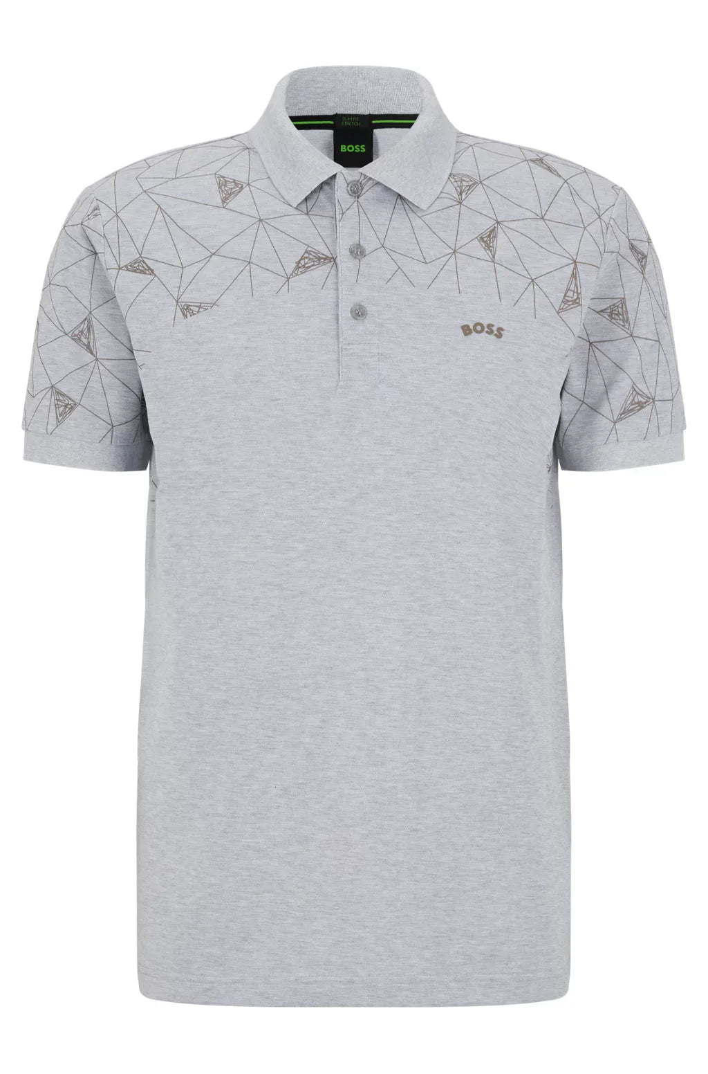 HUGO BOSS. COTTON REGUAR-FIT POLO SHIRT WITH GRID ARTWORK | LIGHT GRAY