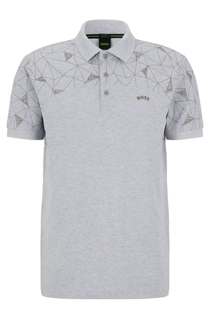 HUGO BOSS. COTTON REGUAR-FIT POLO SHIRT WITH GRID ARTWORK | LIGHT GRAY