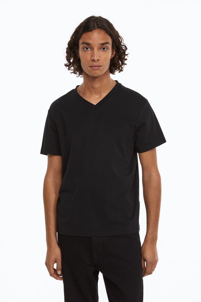 H&M. BASIC REGULAR FIT-V NECK T-SHIRTS | DARK BLUE