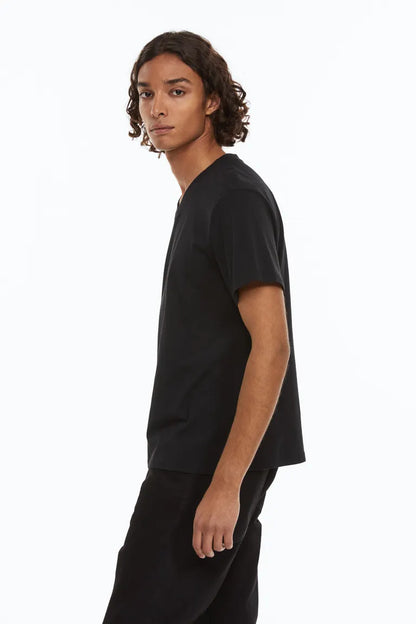 H&M. BASIC REGULAR FIT-V NECK T-SHIRTS | DARK BLUE