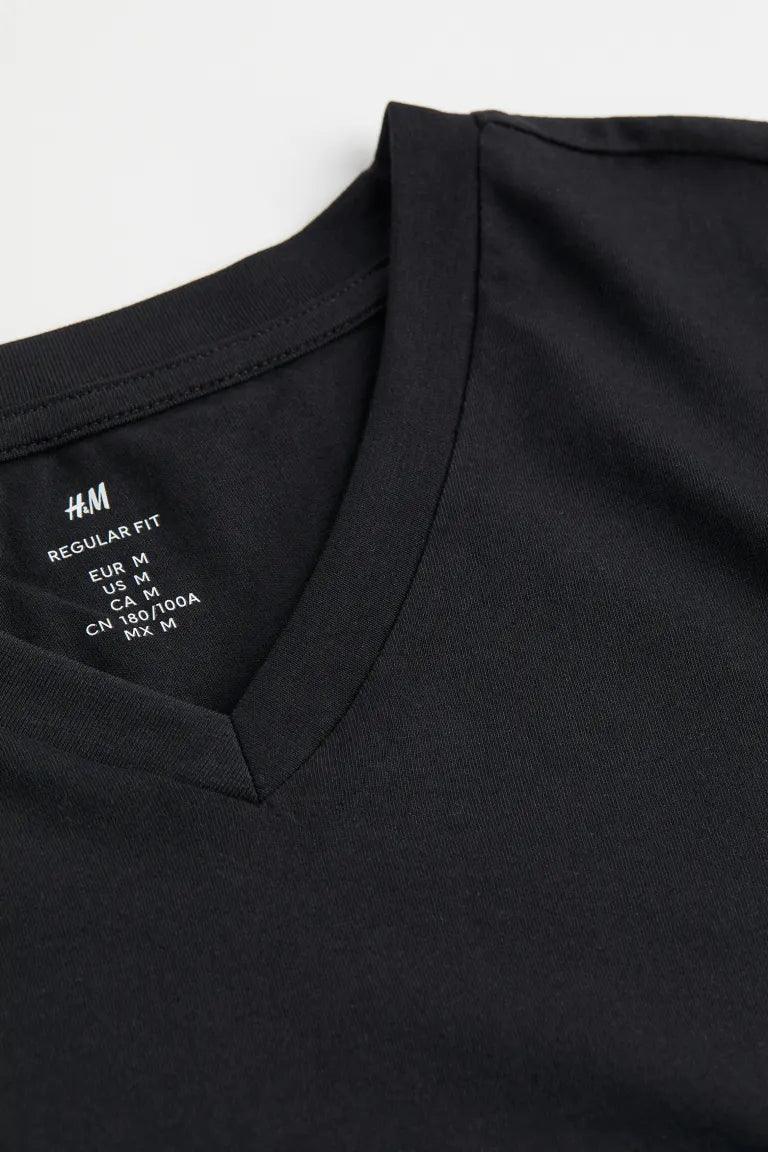 H&M. BASIC REGULAR FIT-V NECK T-SHIRTS | DARK BLUE