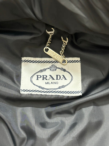 PRADA Men’s Premium Navy Puffer Jacket with Leather Patches and Detachable Hood