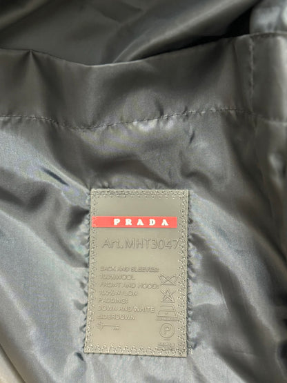 PRADA Men’s Premium Navy Puffer Jacket with Leather Patches and Detachable Hood