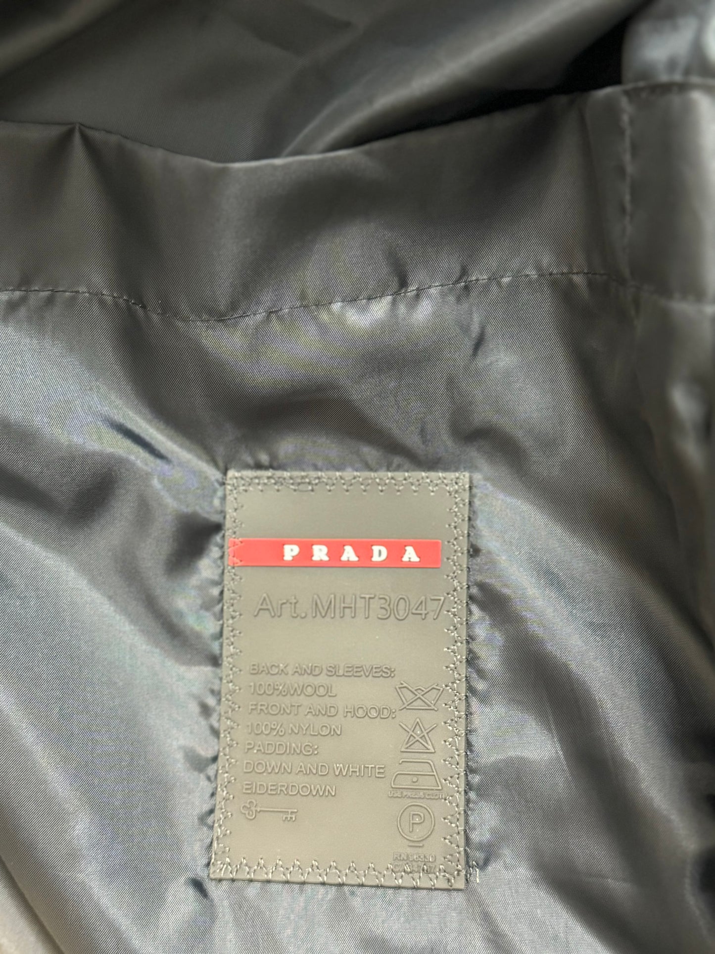 PRADA Men’s Premium Black Puffer Jacket with Leather Patches and Detachable Hood