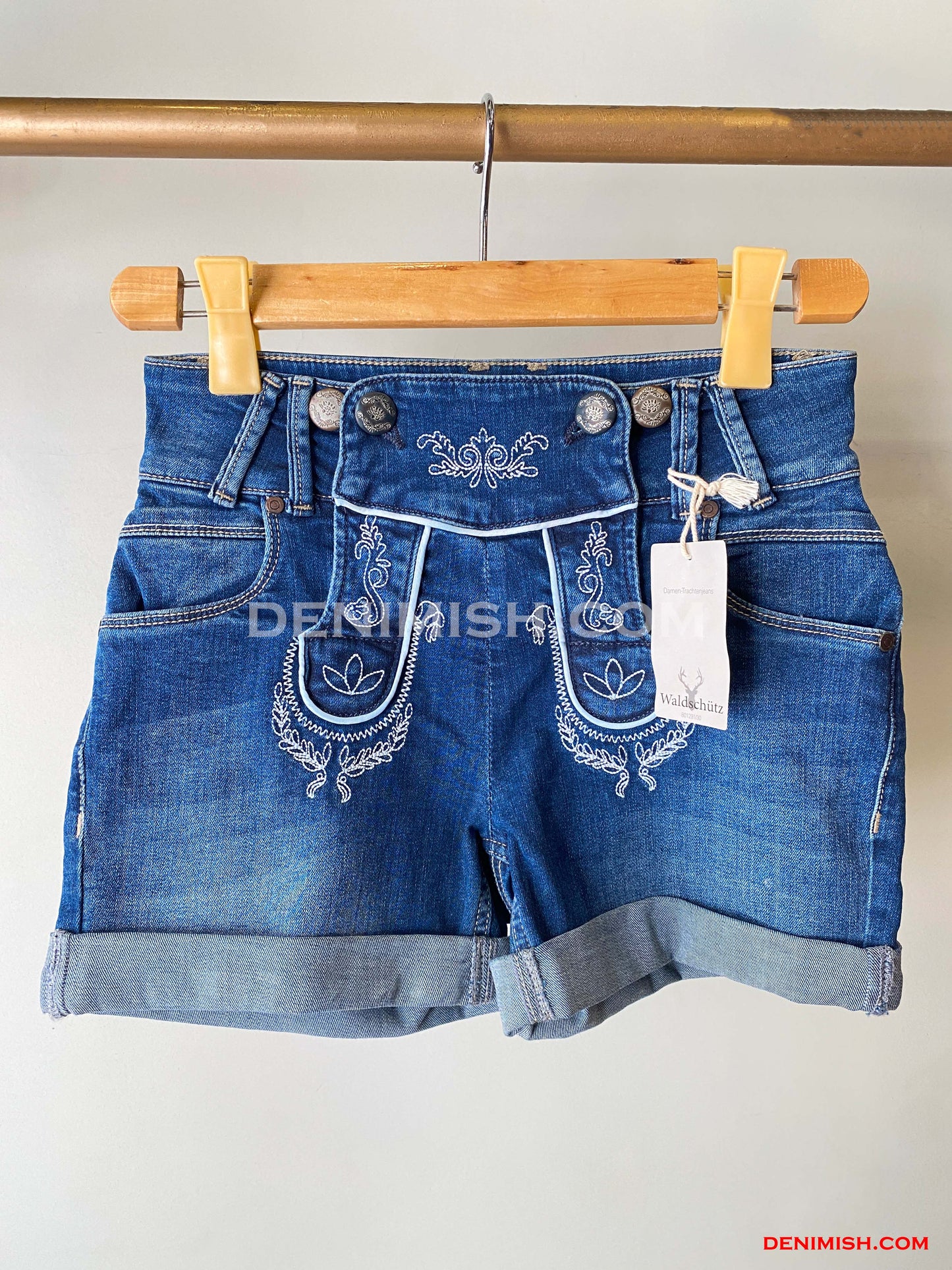 Women's Embroidered Denim Short,Dark Blue