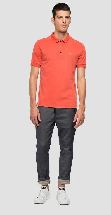 REPLAY.- DYED C0TT0N PIQUET SHORT SLEEVE POLO | CORAL ORANGE