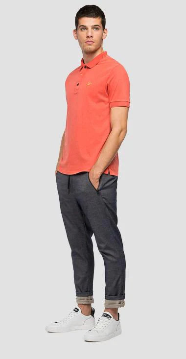 REPLAY.- DYED C0TT0N PIQUET SHORT SLEEVE POLO | CORAL ORANGE