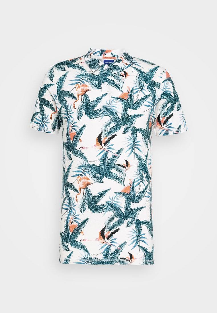 JACK & JONES. TROPICAL PRINT SHORT SLEEVE POLO SHIRT | WHITE