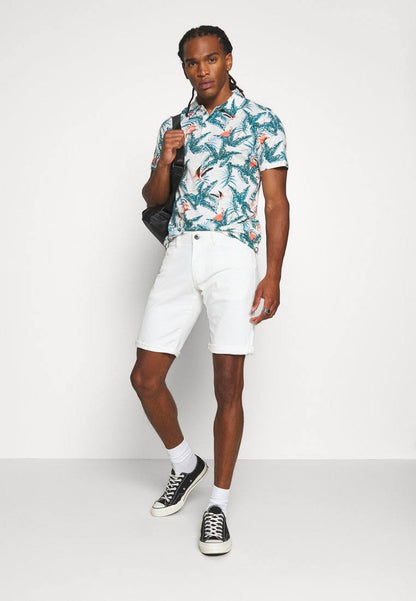 JACK & JONES. TROPICAL PRINT SHORT SLEEVE POLO SHIRT | WHITE