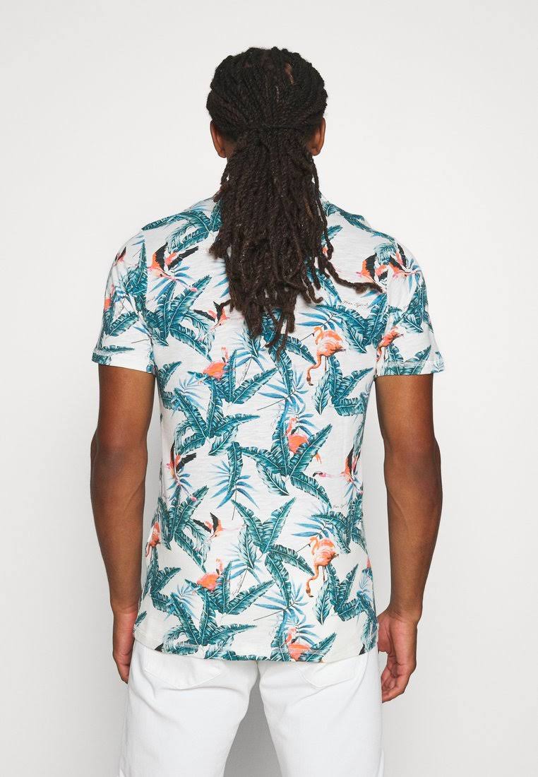 JACK & JONES. TROPICAL PRINT SHORT SLEEVE POLO SHIRT | WHITE