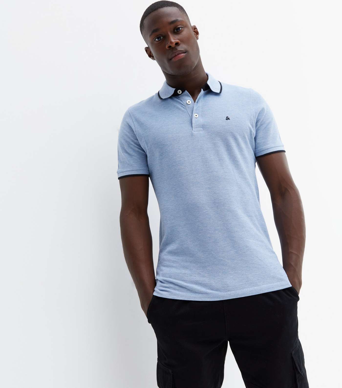 JACK & JONES PALE BLUE CONTRAST TRIM POLO SHIRT