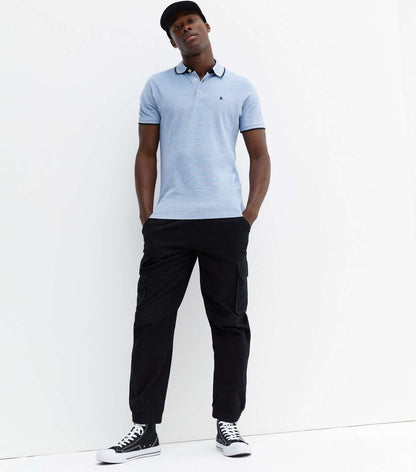 JACK & JONES PALE BLUE CONTRAST TRIM POLO SHIRT