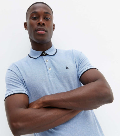 JACK & JONES PALE BLUE CONTRAST TRIM POLO SHIRT