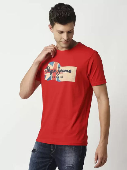 PEPE JEANS-COTTON SLIM FIT - T-SHIRT WITH PRINTED LOGO | RED