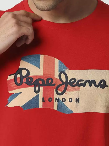 PEPE JEANS-COTTON SLIM FIT - T-SHIRT WITH PRINTED LOGO | RED