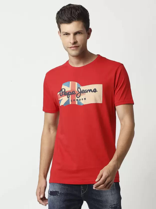 PEPE JEANS-COTTON SLIM FIT - T-SHIRT WITH PRINTED LOGO | RED