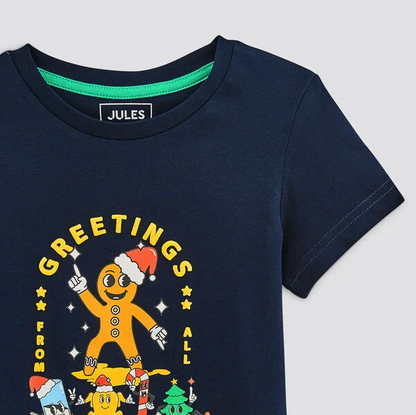 JULES PRINTED KIDS HALF-SLEEVE T-SHIRT | NAVY