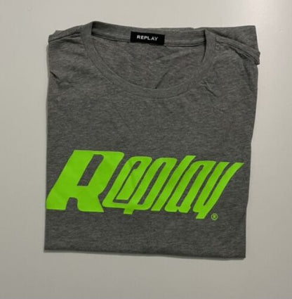 REPLAY.-LOGO PRINT CREW-NECK T-SHIRT | GREY