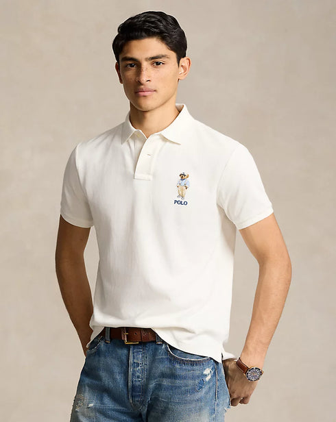 RALPH LAUREN – CUSTOM FIT POLO SHIRT WITH ICONIC BEAR EMBROIDERY | WHITE