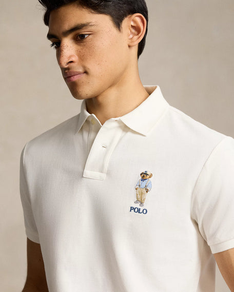 RALPH LAUREN – CUSTOM FIT POLO SHIRT WITH ICONIC BEAR EMBROIDERY | WHITE