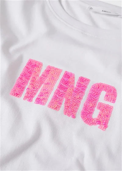 M.A.N.G.O-WOMEN SEQUINNED T-SHIRT | WHITE