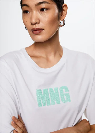 M.A.N.G.O-WOMEN SEQUINNED T-SHIRT | WHITE