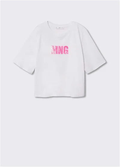 M.A.N.G.O-WOMEN SEQUINNED T-SHIRT | WHITE