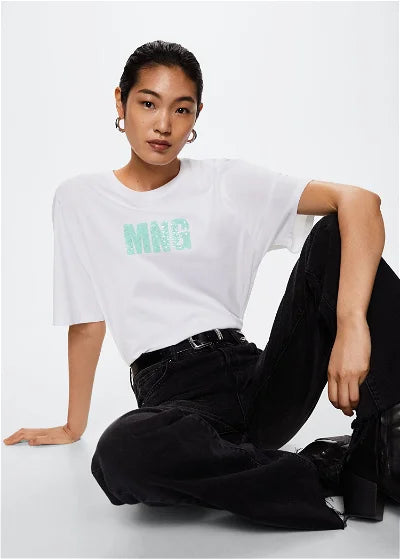 M.A.N.G.O-WOMEN SEQUINNED T-SHIRT | WHITE