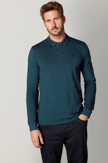 NEXT.-LONG SLEEVE PIQUE POLO-MEN | TEAL BLUE OXFORD