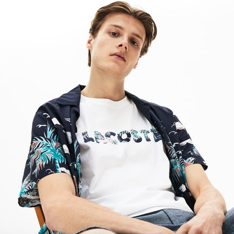 LACOSTE HAWAIIAN LETTERING PRINT REGULAR FIT T-SHIRT |  WHITE