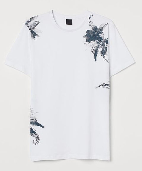 H&M-PRINTED T-SHIRT-MEN FLOWERS | WHITE